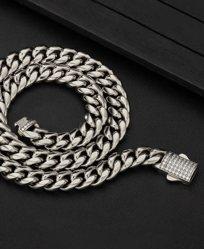 Rhona Sutton Men's Stainless Steel Cuban Iced Chain Necklace