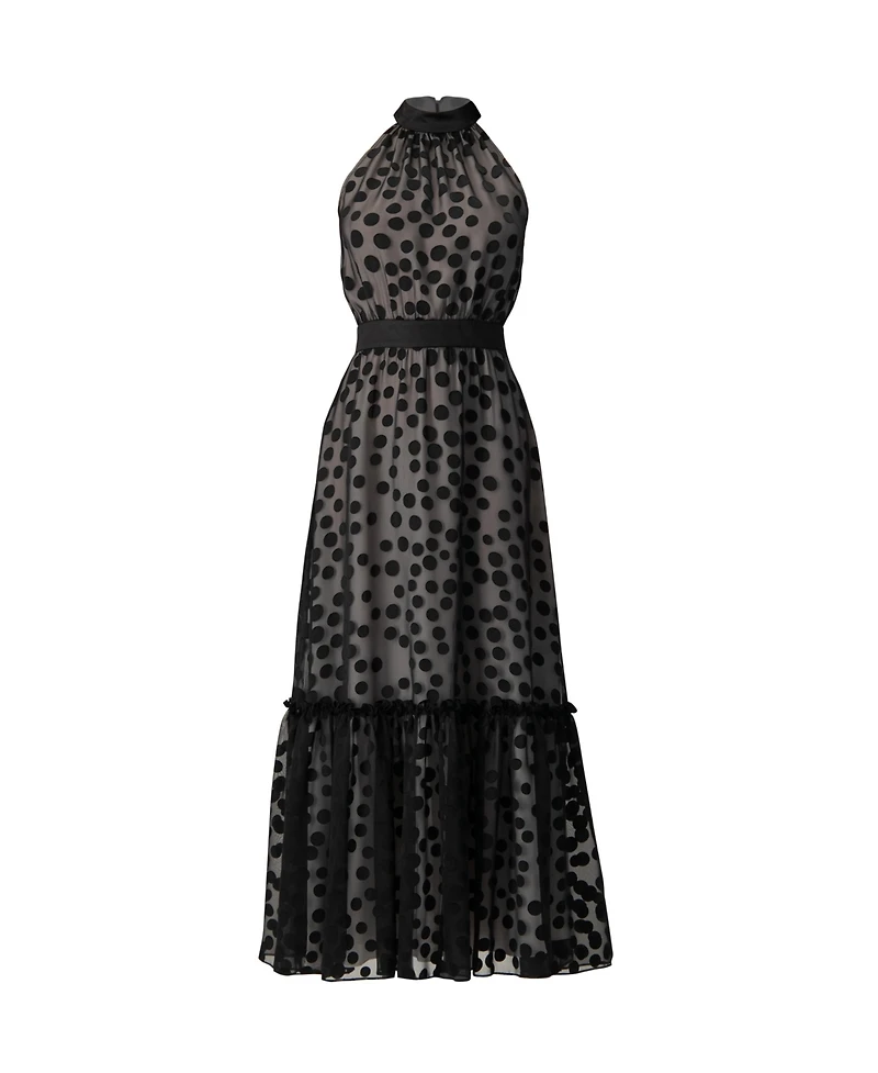 Ivonne Women's Halter Neck Polka Dot Maxi Dress