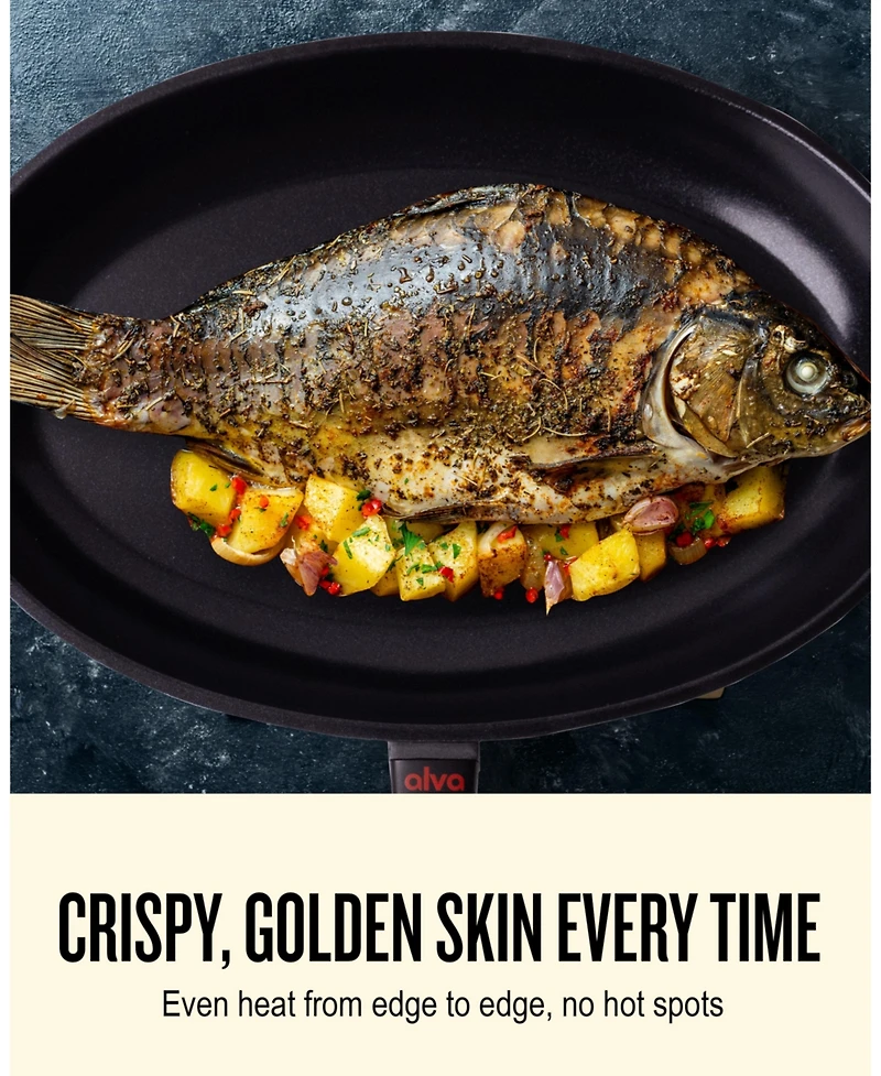 Alva Energy 13.4" Oval Nonstick Ceramic Fish Frying Pan – Non-Toxic, Pfas-Free, Whole Fish Ready