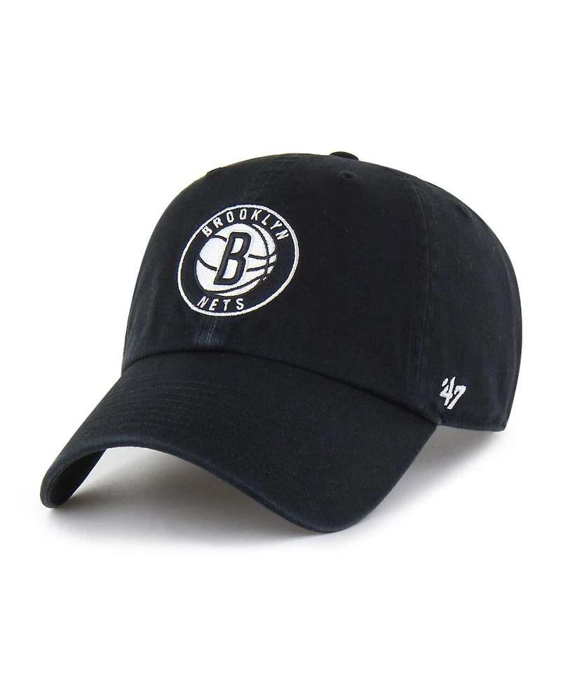 '47 Brand Men's Black Brooklyn Nets Core Logo Clean Up Adjustable Hat