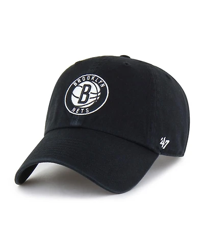 '47 Brand Men's Black Brooklyn Nets Core Logo Clean Up Adjustable Hat