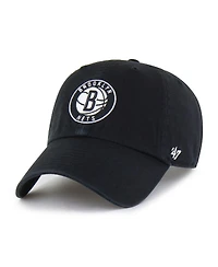 '47 Brand Men's Black Brooklyn Nets Core Logo Clean Up Adjustable Hat