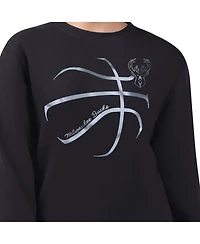 G-iii 4Her by Carl Banks Women's Black Milwaukee Bucks Metallic Print Basketball Sketch Fleece Sweatshirt