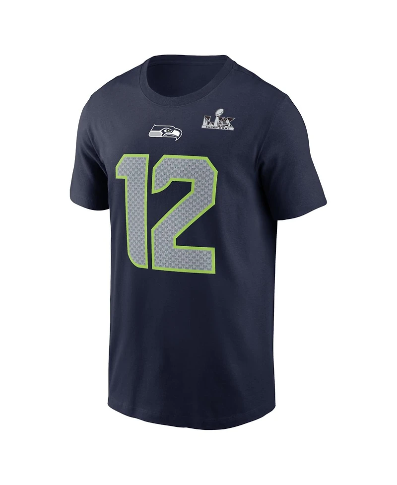 Nike Men's 12s College Navy Seattle Seahawks Super Bowl Lx Patch Name Number T-Shirt