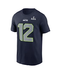 Nike Men's 12s College Navy Seattle Seahawks Super Bowl Lx Patch Name Number T-Shirt