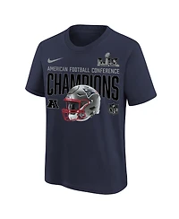 Nike Big Boys and Girls Navy New England Patriots 2025 Afc Champions Glory Shield Helmet T-Shirt