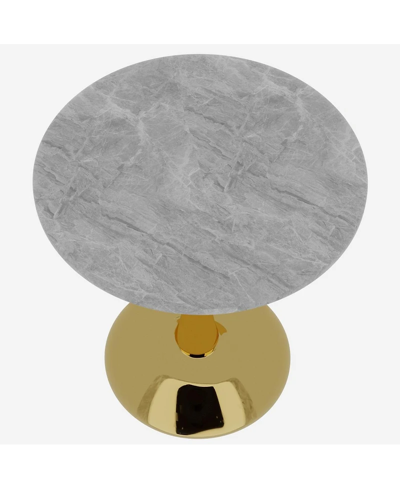 Streamdale Furniture Gold 27.6" Mid-Century Modern Coffee/Dining Table with Round Marble Top.