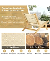 Gymax Teak Wood Patio Chair w/Webbing Seat & Backrest Mid-century Accent Chair