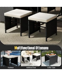 Gymax Set Of 9 Patio Dining Set w/Tempered Glass Table & Ottoman Removable Cushions