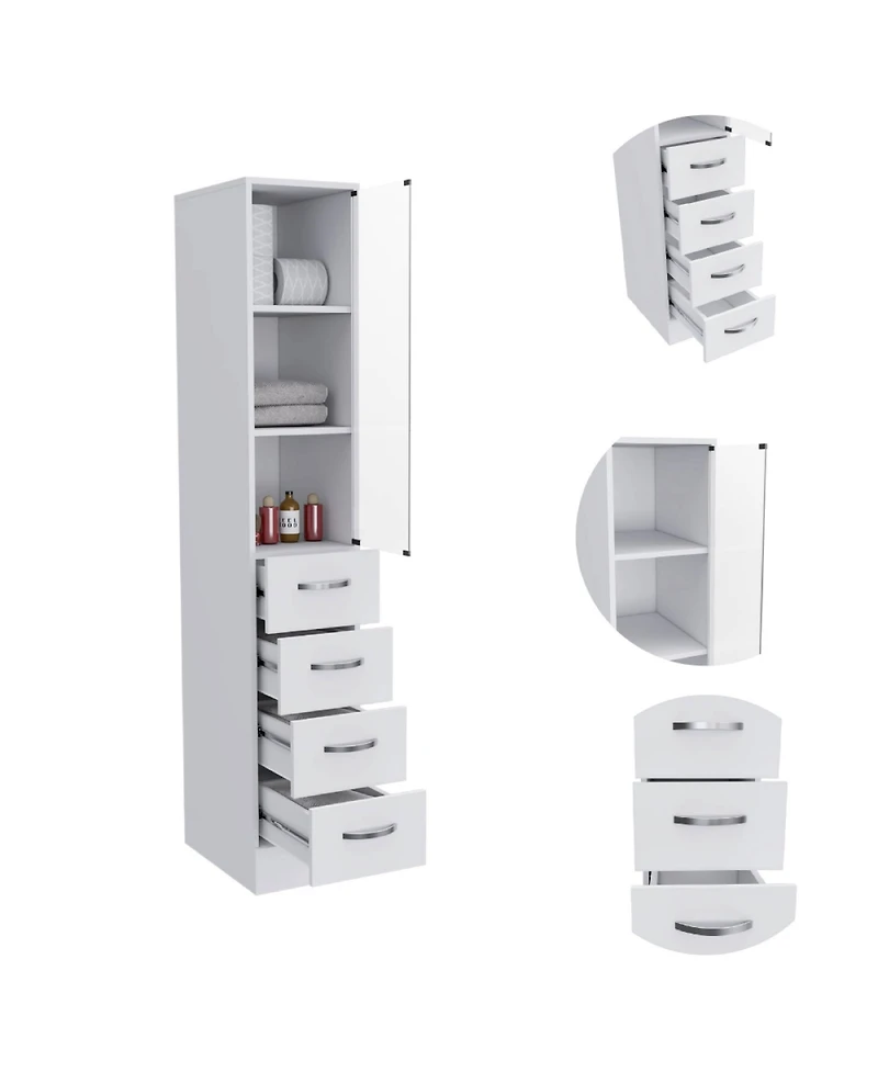 Rainsken Linen Cabinet, 68" H Bathroom Storage Cabinet with 3 Shelves, 4 Drawers and Metal Handles for Home