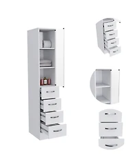 Rainsken Linen Cabinet, 68" H Bathroom Storage Cabinet with 3 Shelves, 4 Drawers and Metal Handles for Home