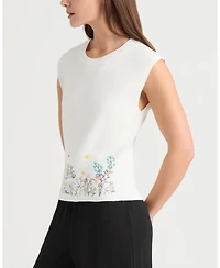 Ellen Tracy Women's Crewneck Sweater with Embroidered Hem