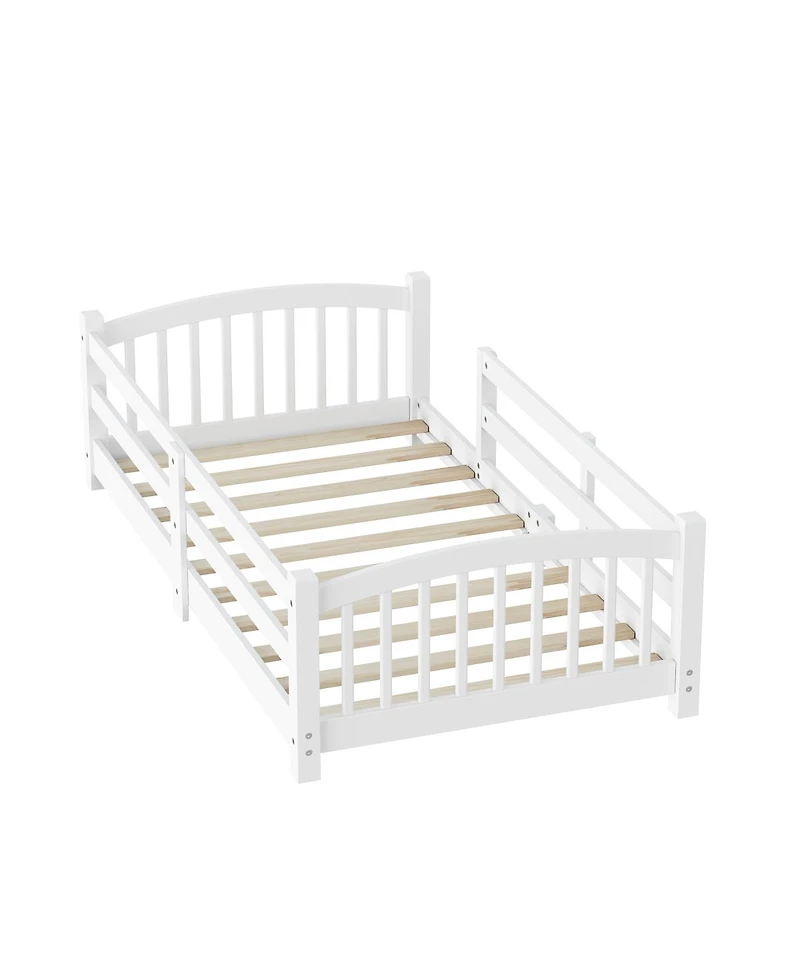 Streamdale Furniture Solid Wood Twin Montessori Floor Bed with Slats And Guardrails