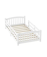 Streamdale Furniture Solid Wood Twin Montessori Floor Bed with Slats And Guardrails