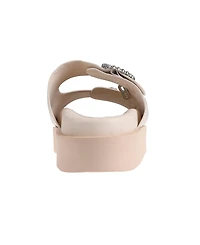 bebe Women's with Rhinestone Round Buckles and Dangles B Charm Sandal