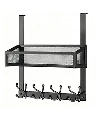 Yigii Stainless Steel Over Door Hook with Basket & 16 Hooks for Coats, Towels, Keys