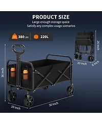 gaomon Collapsible Wagon with Wheels, Heavy-Duty 380 Lbs Foldable Utility Cart, 220L Capacity, Adjustable Handle for Grocery & Camping.