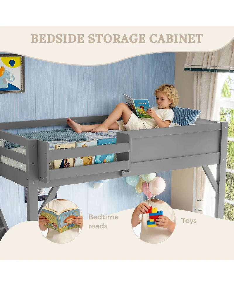 Streamdale Furniture Twin Loft Bed with Wardrobe, Storage, Shelves, Guardrails & Stairs