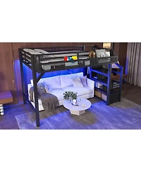 Streamdale Furniture Twin Xl Loft Bed with Storage Stairs, Shelves, Wardrobe, Usb & Led Lights