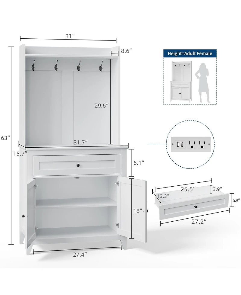 gaomon Kitchen Pantry Storage Cabinet with Outlet,with Microwave Shelf & 4 Hooks, Door Shelves & Drawer