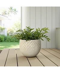 LuxenHome Antique Off-White 14.17" Round Planter, Deep-to-Light Gradient Texture, Tapered Design