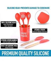 Zulay Kitchen Christmas Silicone Spatula with Utensil Holder