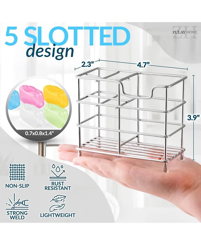 Stainless Steel Toothbrush Holders with 5 Colorful Toothbrush Cases Included