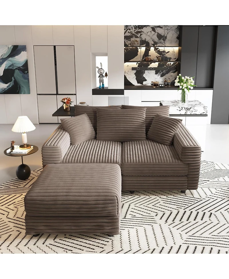 Streamdale Furniture 82.7" Plush Corduroy 3-Seat Sofa with Movable Ottoman