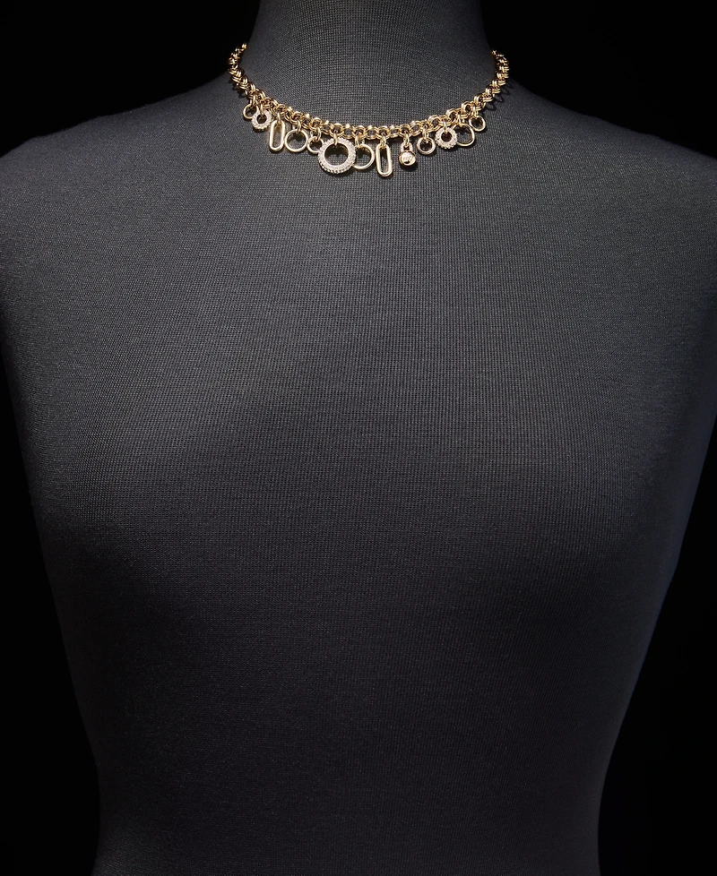 Dkny Crystal Logo Charm 16" Statement Necklace