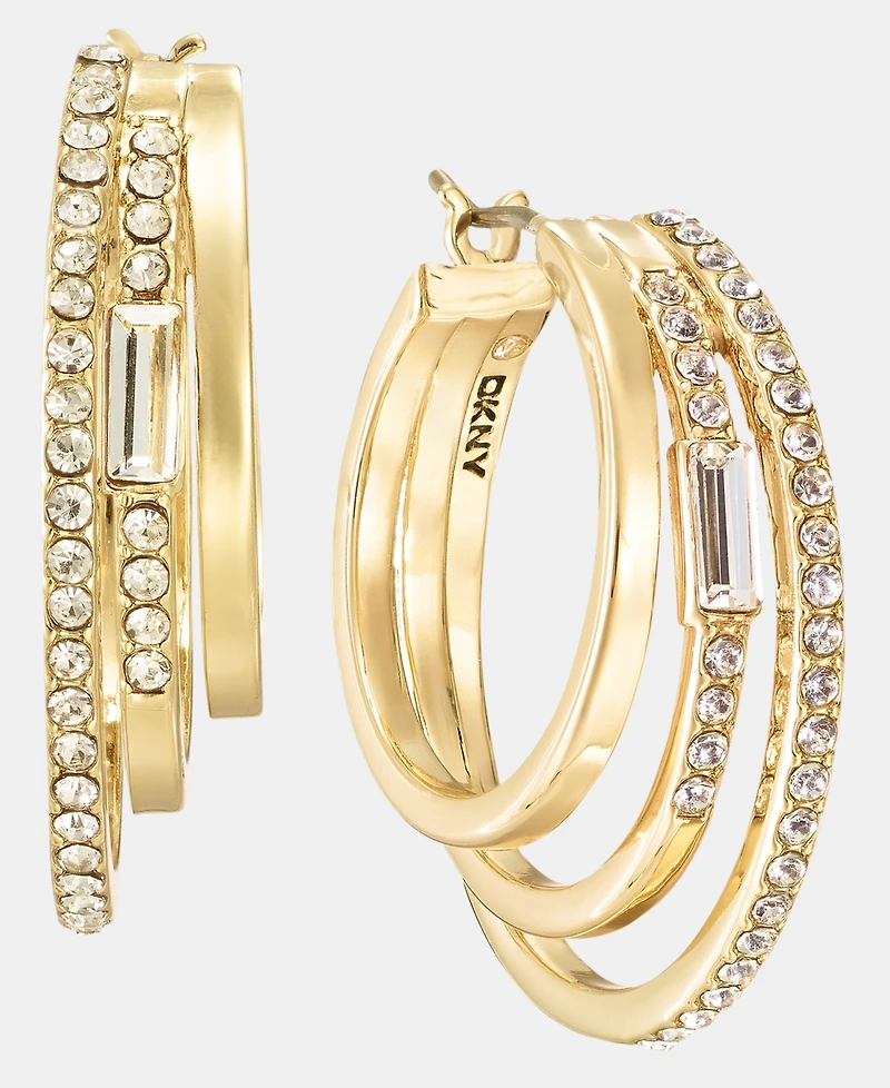 Dkny Gold-Tone Crystal Three-Row Pave Split Hoop Earrings