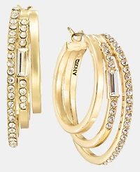 Dkny Gold-Tone Crystal Three-Row Pave Split Hoop Earrings