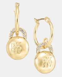 Dkny Crystal Logo Pave Drop Hoop Earrings