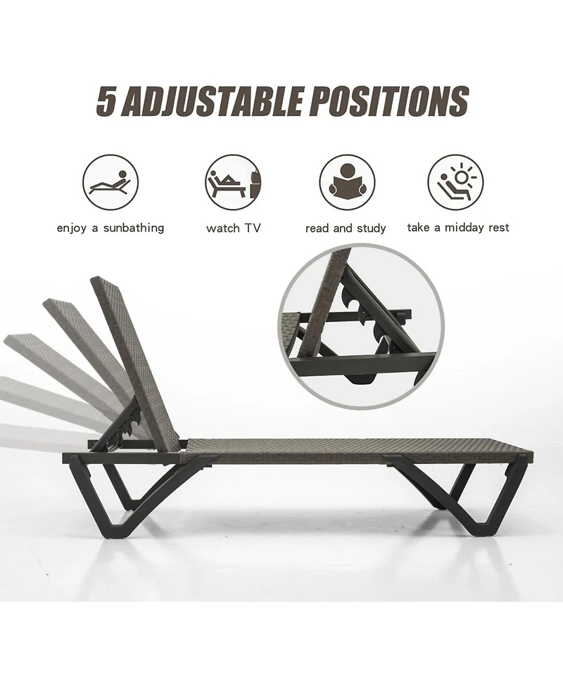 Clihome Pool Lounge Chairs Set of 2, Wicker Adjustable Outdoor Chaise Lounge with Wheels, Poolside Chairs