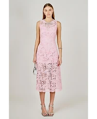 endless rose Women's Rhinestone Bow Detailed Lace Sleeveless Midi Dress