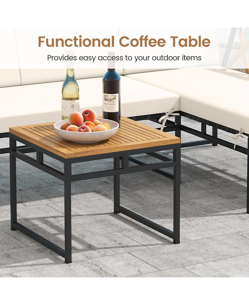 Gymax Set Of 3 L-Shaped Patio Furniture Set w/Loveseat Square Coffee Table Soft Back