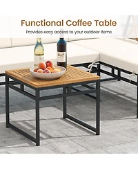 Gymax Set Of 3 L-Shaped Patio Furniture Set w/Loveseat Square Coffee Table Soft Back