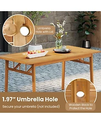 Gymax 3PCS Patio Dining Set Rectangular Picnic Table & 2 Benches w/1.97'' Umbrella Hole