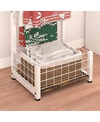 Yigii Rustic 5-Tier Blanket Ladder with Basket for Living Room & Bedroom