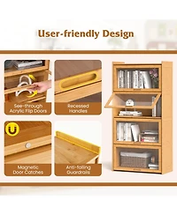 Sugift 4-Tier Bamboo Bookcase with Doors for Study Room Living Room