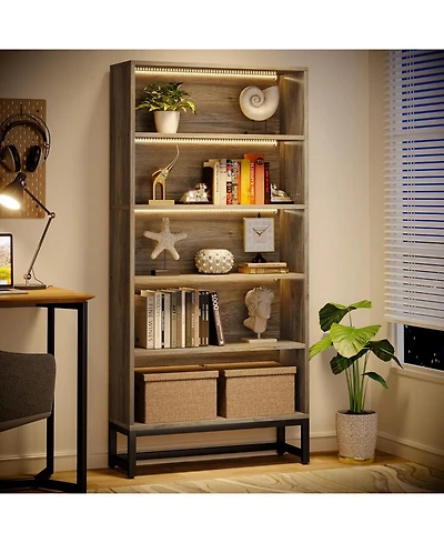 Tribesigns 70.8" Tall Bookcase and Bookshelf with Led Lights, Free-Standing Library 5-Tier Storage Shelves