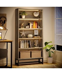 Tribesigns 70.8" Tall Bookcase and Bookshelf with Led Lights, Free-Standing Library 5-Tier Storage Shelves