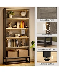 Tribesigns 70.8" Tall Bookcase and Bookshelf with Led Lights, Free-Standing Library 5-Tier Storage Shelves