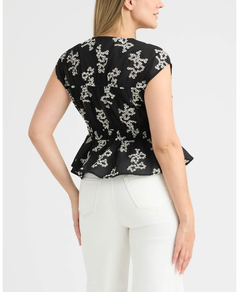 Ellen Tracy Women's Shirred Sleeveless Top with Front Ties