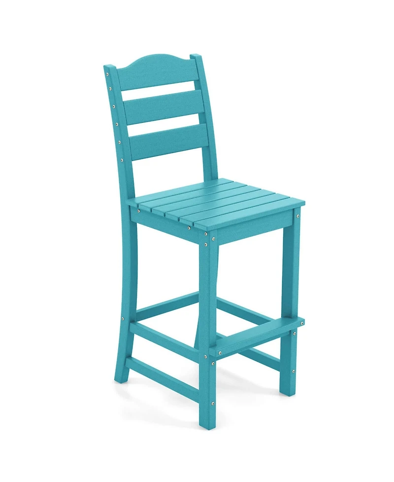 Gymax Set of 2 Hdpe Bar Stool Patio Tall Chair Backrest Footrest All Weather