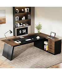 Tribesigns 78" L-Shaped Executive Desk, with Drawers and Lateral File Cabinet