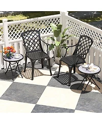 Gymax Round Folding Side Table 18 Inch Patio Coffee Table w/ Tempered Glass Tabletop