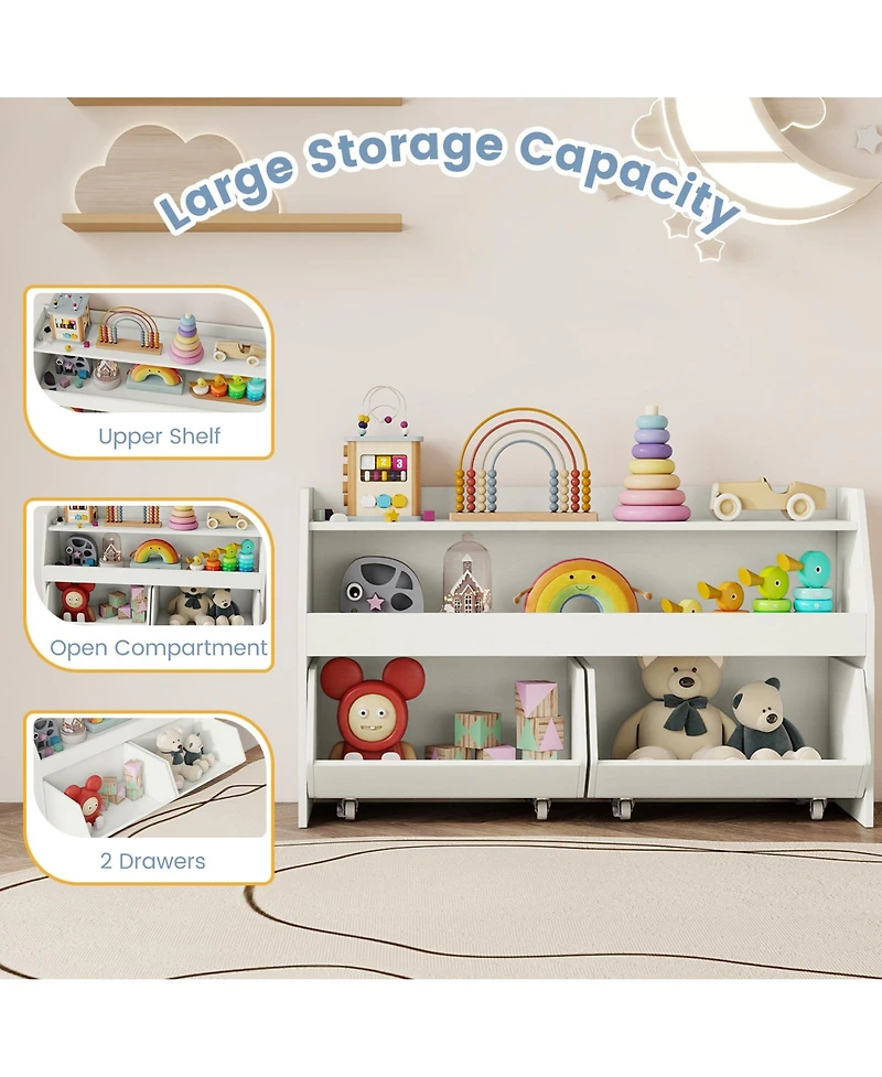 Sugift Kids Toy Storage Organizer Wooden Bookcase with 2 Movable Drawers