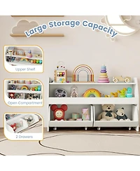 Sugift Kids Toy Storage Organizer Wooden Bookcase with 2 Movable Drawers