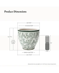 LuxenHome Green Paisley Ceramic Planter, 15.55" Round, Indoor & Outdoor Flower Pot