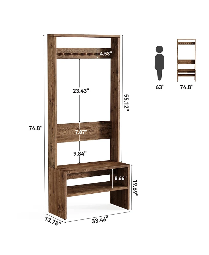 Tribesigns 70.8” Tall Freestanding Coat Rack with Shoe Bench, 7 Hooks & 2 Shelves, Wood Hall Tree with Bench and Shoe Storage